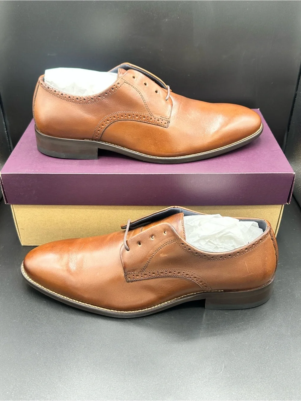 Johnston & Murphy Stockton Brown Plain Toe Dress Shoes Size 10.5 NEW WITH BOX